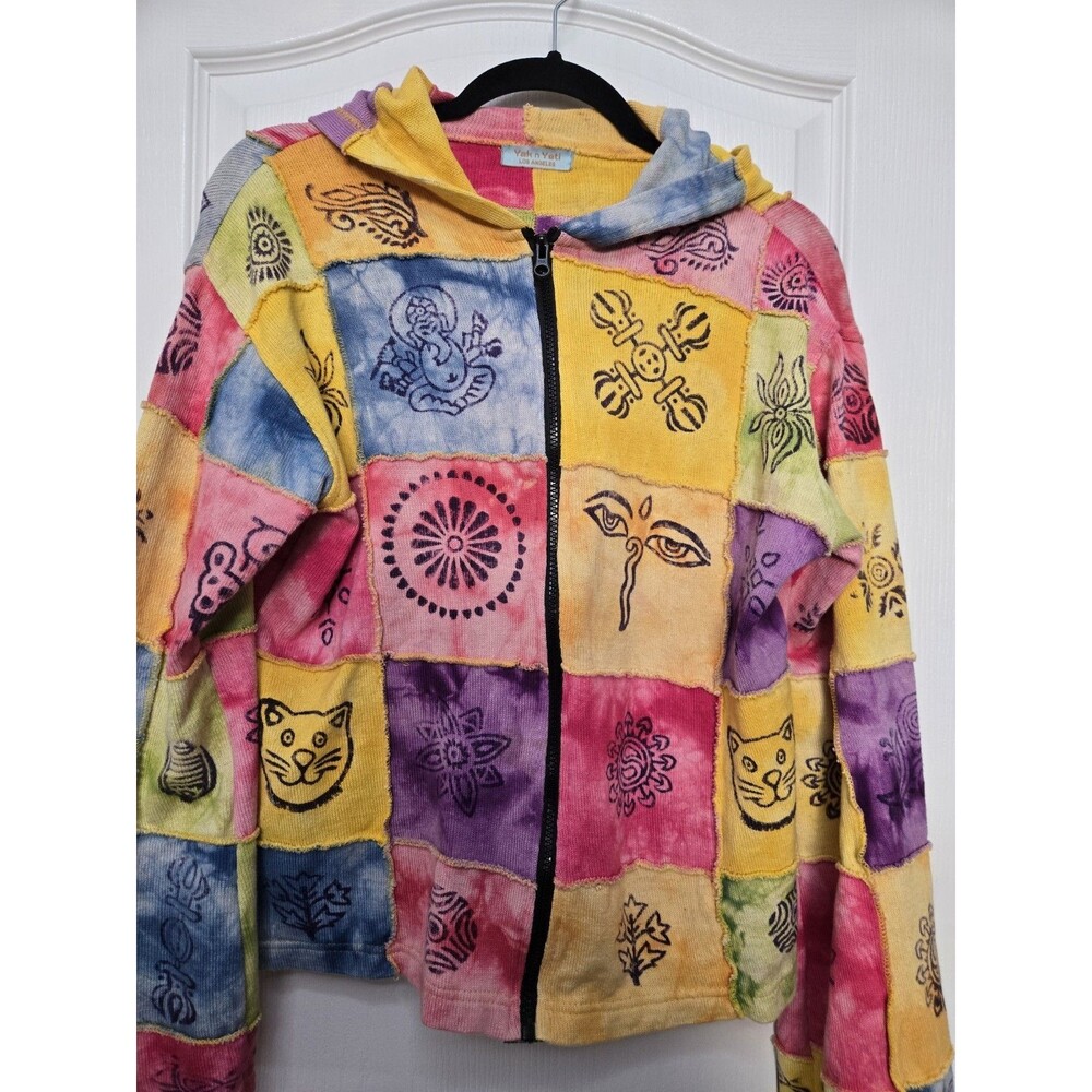 Yak n Yeti Y2K Zip Up Hoodie Jacket Medium Patchwork Witchcore festival boho